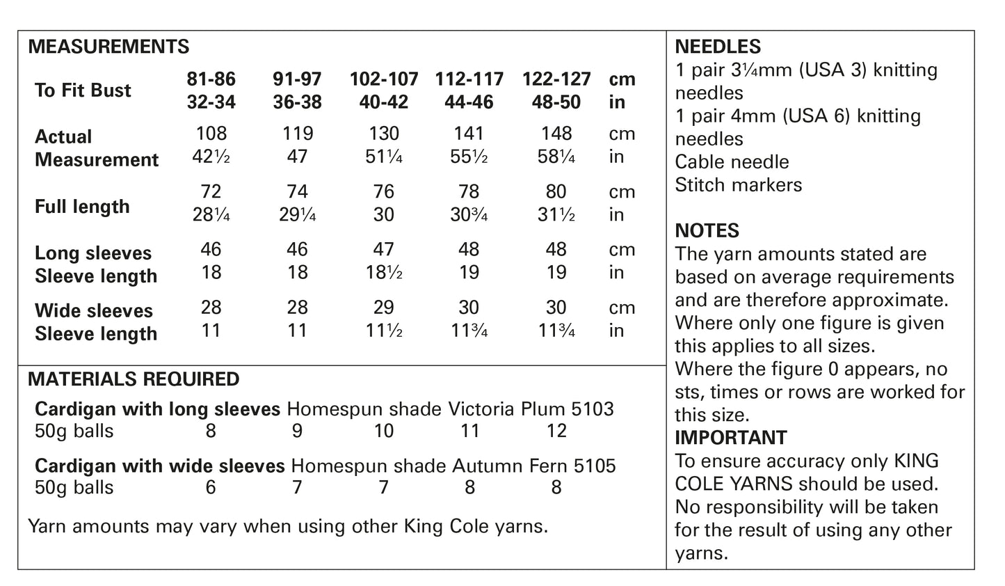 King Cole Homespun DK Pattern - Cardigans 5791