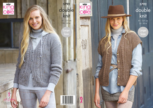 King Cole Homespun DK Pattern - V-Neck Cardigan and Waistcoat 5792