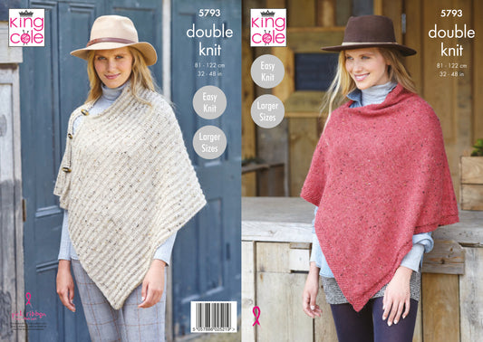 King Cole Homespun DK Pattern - Ponchos 5793