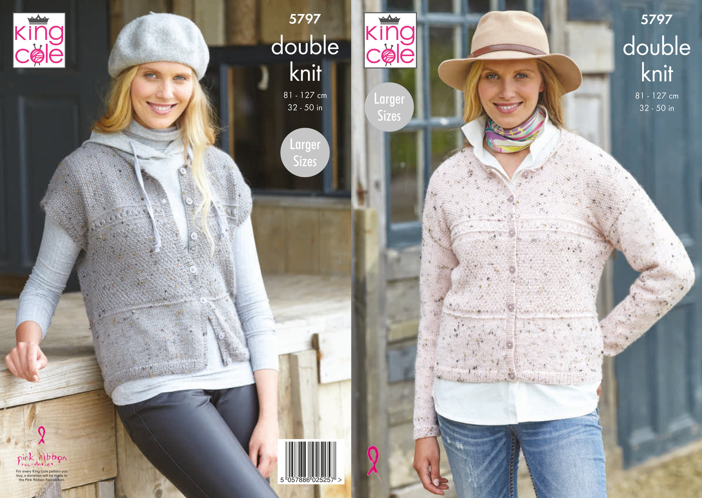 King Cole Homespun DK Pattern - Round Neck Cardigan and Waistcoat 5797