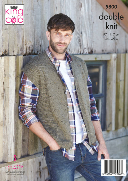 King Cole Homespun DK Pattern - Men's Waistcoat and Tank 5800