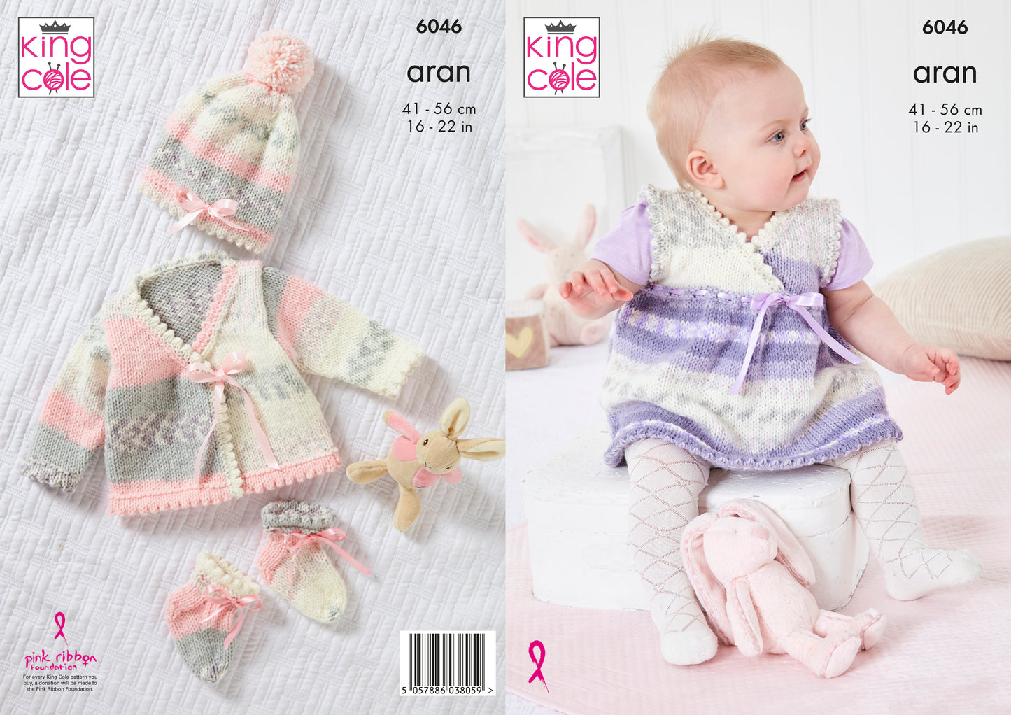 King Cole Pinafore Dress, Cardigan, Hat, & Slipper Socks Knitted in Cosy Love Aran 6046