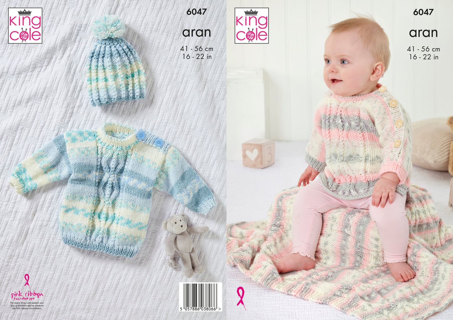 King Cole Top, Sweater, Hat, & Blanket Knitted in Cosy Love Aran 6047