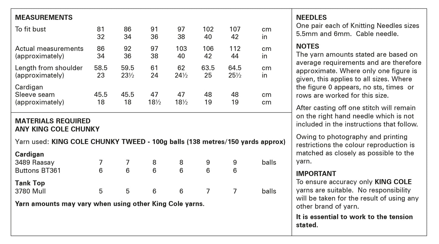 King Cole Pattern 6109 - Ladies Chunky Jacket and Slip Over