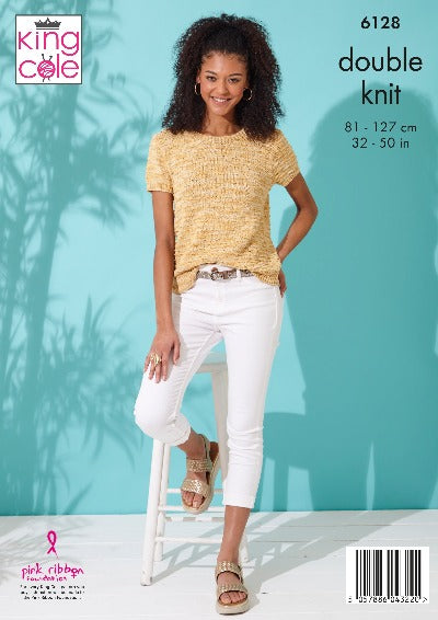 Short Sleeve & Sleeveless Tops Knitted in King Cole Linendale Reflections DK - 6128