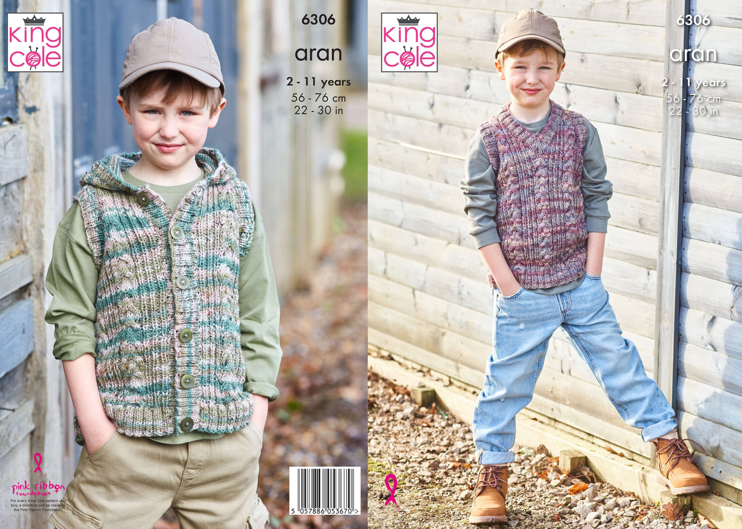 Children’s Tank and Waistcoat in King Cole Homespun Prism Aran: 6306