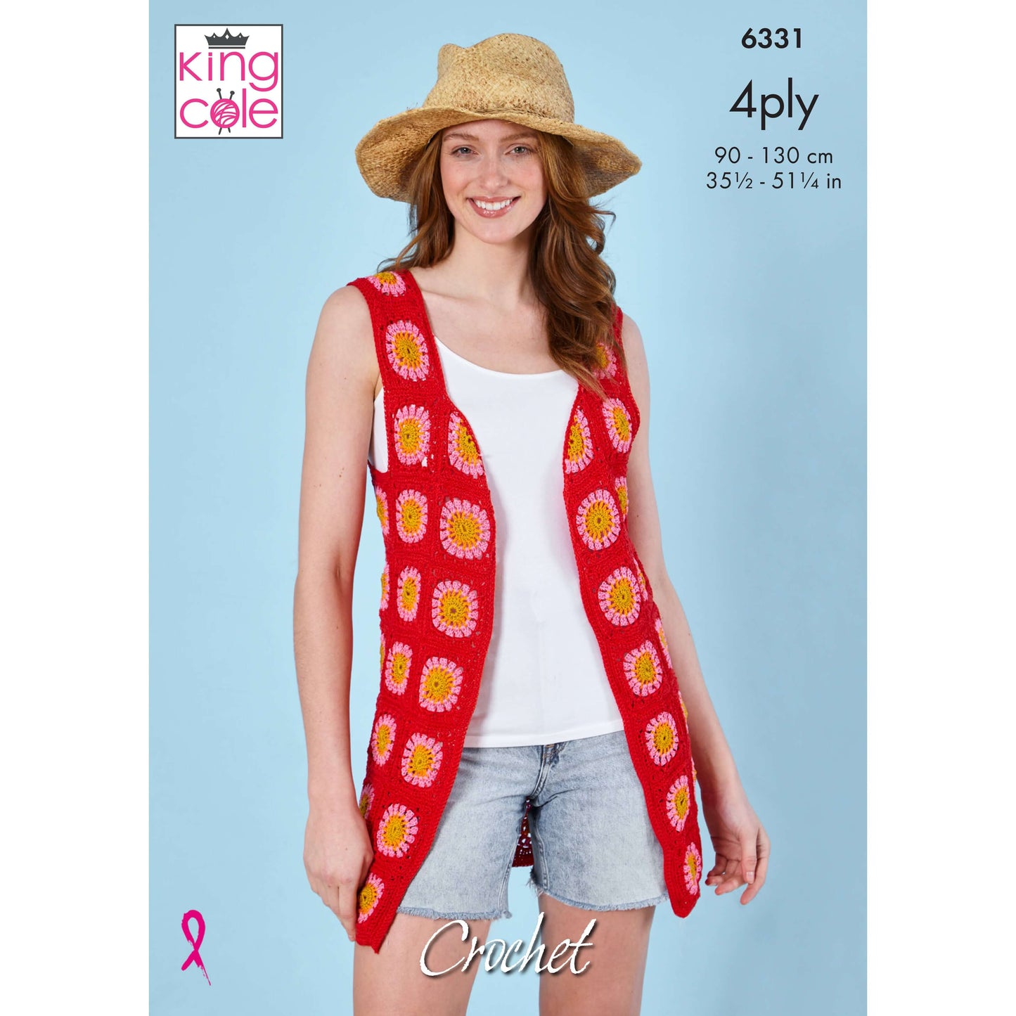 Granny Square Waistcoat crocheted In King Cole 4ply Cotton: 6331