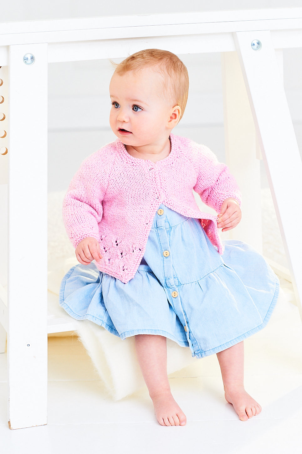 Stylecraft Baby Sparkle DK Knitting Pattern Round Neck Cardigan