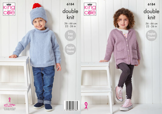 Sweater, Cardigan and Hat: Knitted in King Cole Cherished DK - 6184