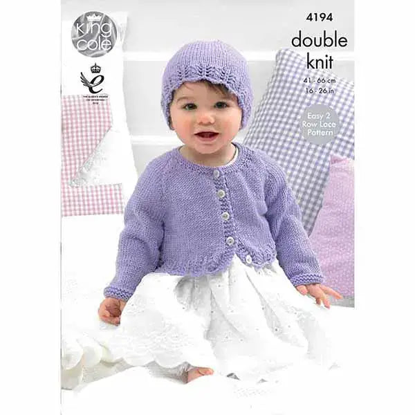 Baby Cardigans & Hat, knitted in King Cole Cherished: 4194