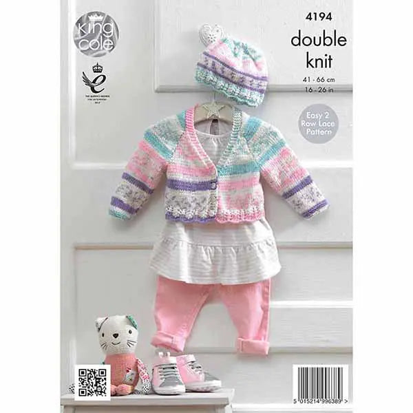 Baby Cardigans & Hat, knitted in King Cole Cherished: 4194