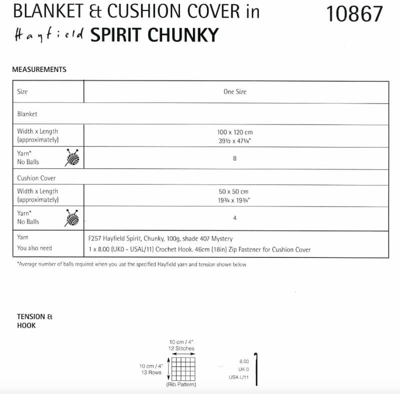 Crochet Blanket and Cushion Cover in Hayfield Spirit Chunky: 10867
