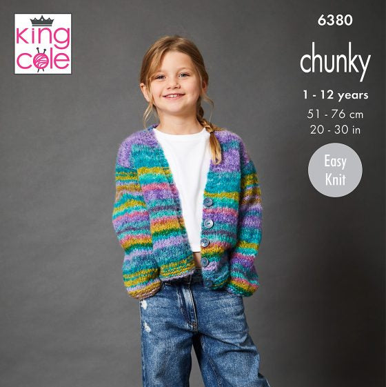 Child's Sweater, Cardigan and Tank Top knitted in Flair Chunky - King Cole Pattern 6380