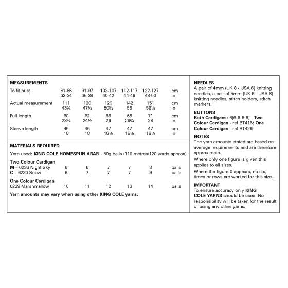 Ladies’ Cardigans knitted in Homespun Aran - King Cole Pattern 6420