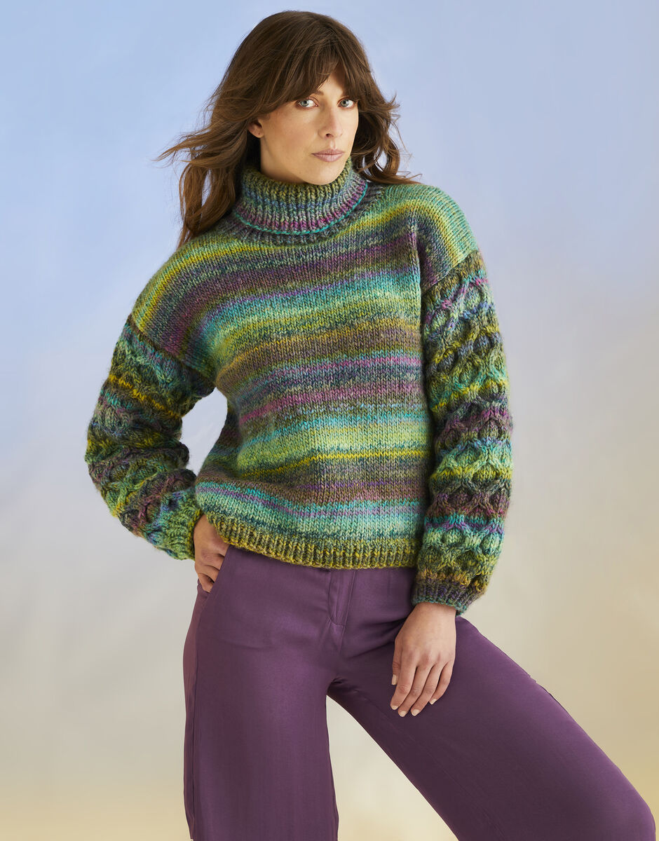 Kelp Sleeve Sweater and Scarf in Sirdar Jewelspun Chunky - Pattern 10706