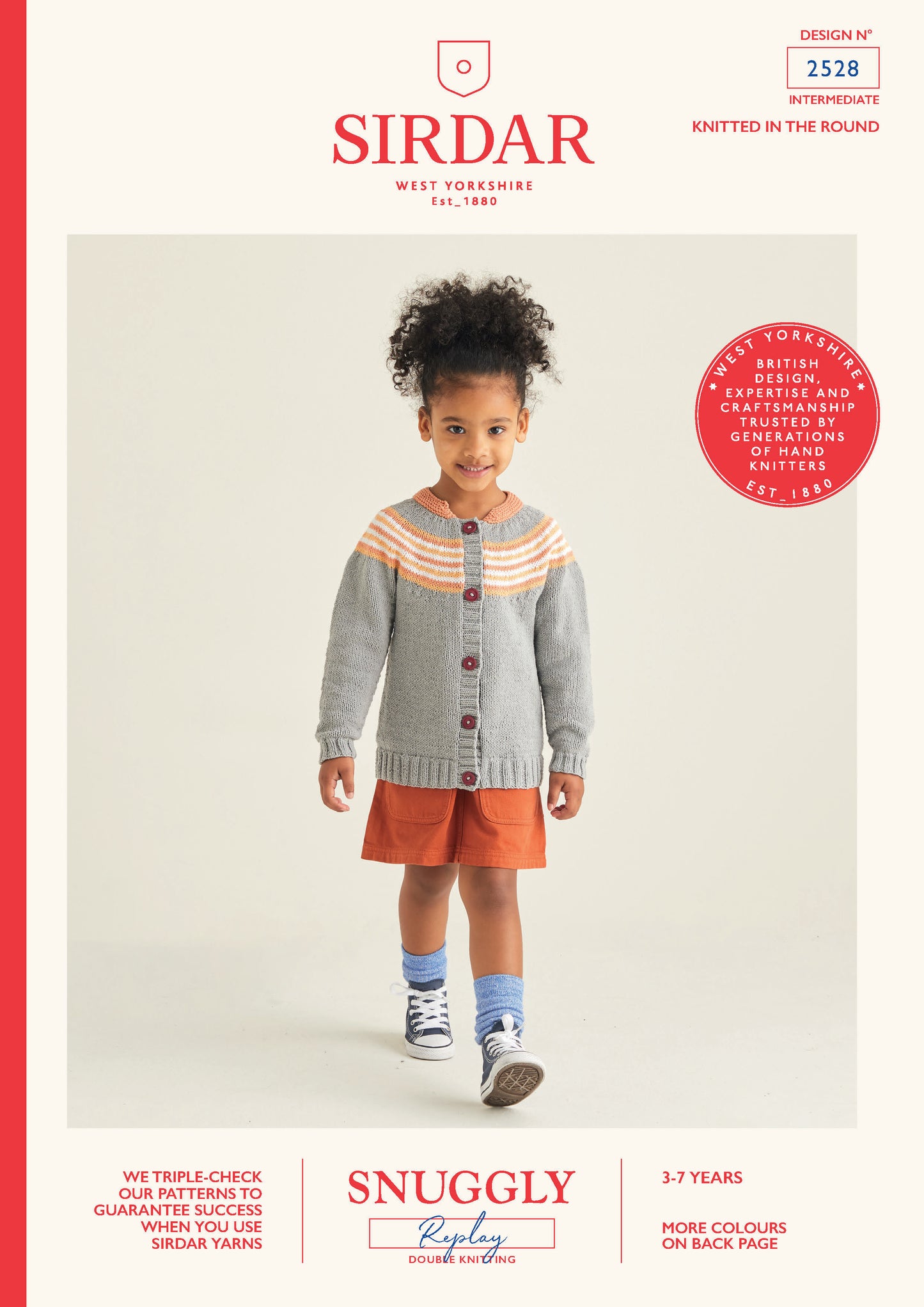 Sirdar Snuggly Replay DK Pattern - 2528 Kids Striped Yoke Cardigan