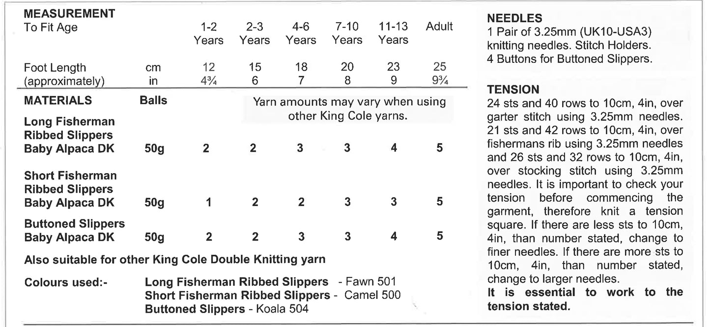 King Cole Baby Alpaca DK Pattern - 3275 Hug Slippers