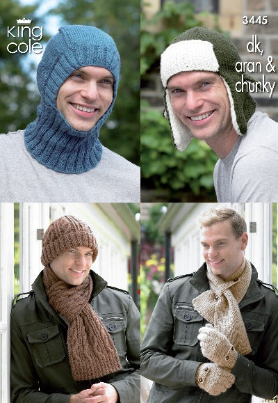 King Cole Pattern 3445 - Men's Hats, Scarves and Gloves