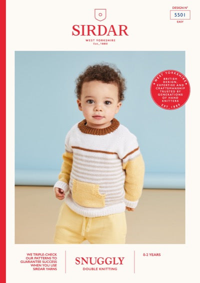 Pocket sweater knitting pattern in Sirdar Snuggly DK yarn