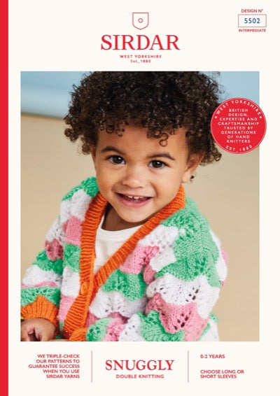 Knitted baby cardigan knitting pattern in Sirdar Snuggly DK yarn