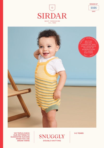 Baby romper knitting pattern in Sirdar Snuggly DK yarn