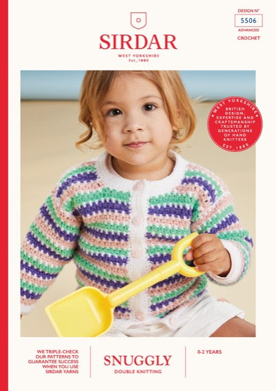 Baby cardigan crochet pattern in Sirdar Snuggly DK yarn