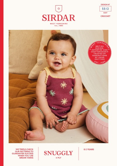 Baby dress crochet pattern in Sirdar Snuggly 4 ply yarn