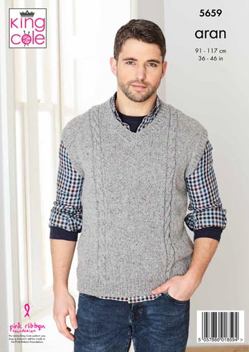 King Cole Forest Aran Pattern 5659 - Sweater and Sleeveless Sweater