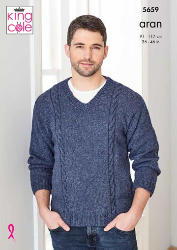 King Cole Forest Aran Pattern 5659 - Sweater and Sleeveless Sweater