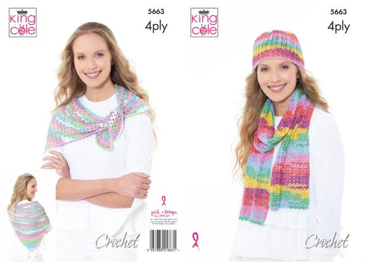 King Cole - Scarf, Hat & Triangular Wrap Pattern 5663