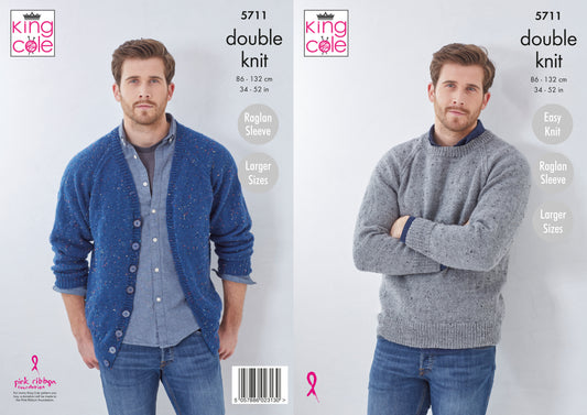 King Cole Big Value Tweed DK Pattern - 5711 Cardigan and Sweater