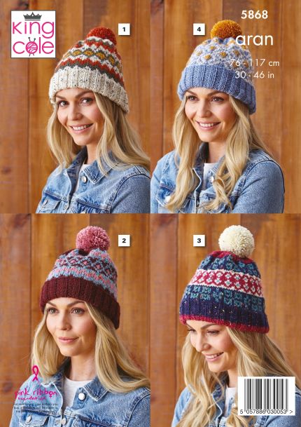 King Cole Aran Sweater & Hats Pattern - 5868