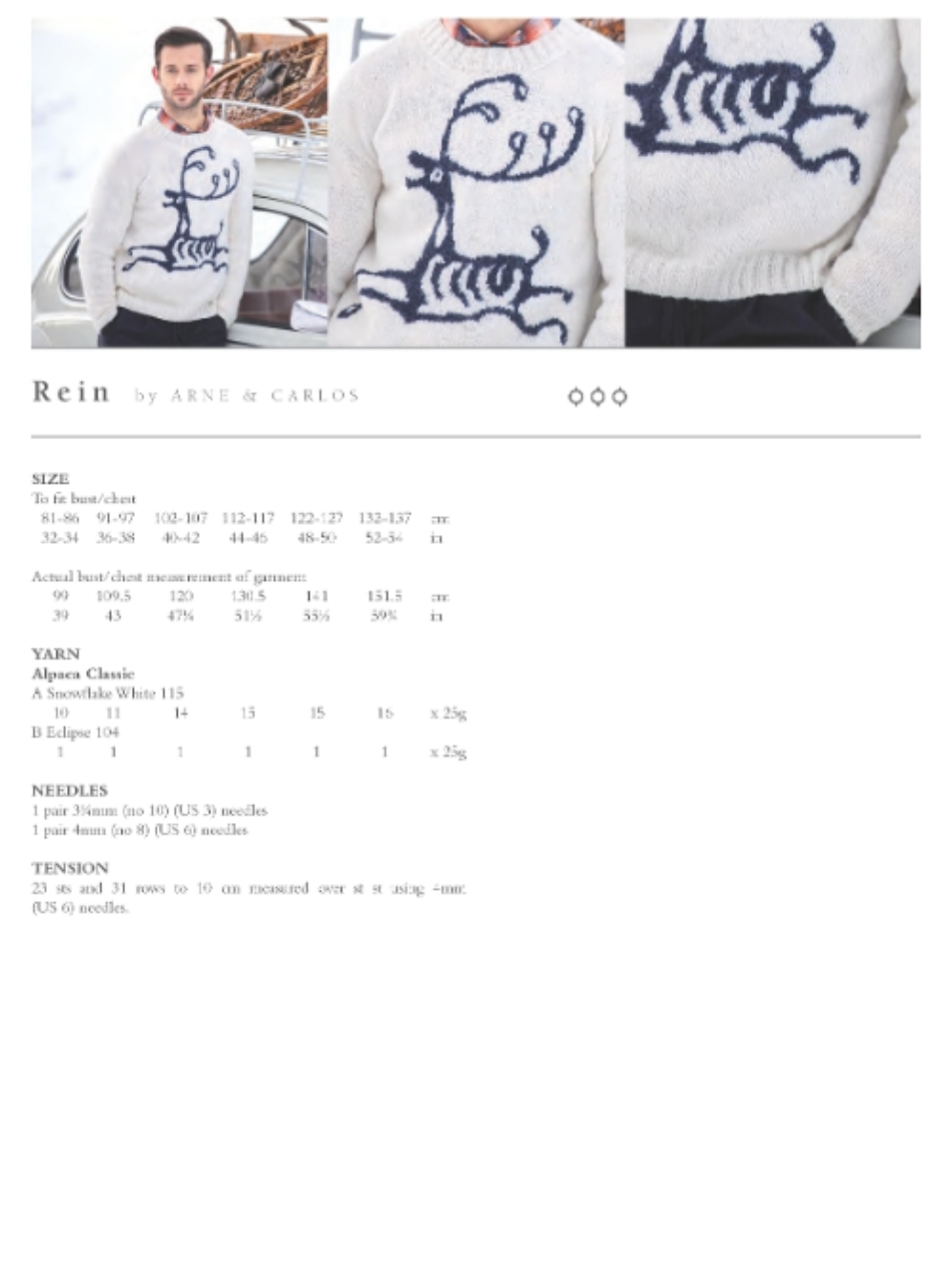 Rein. A white sweater with a blue reindeer on the front.