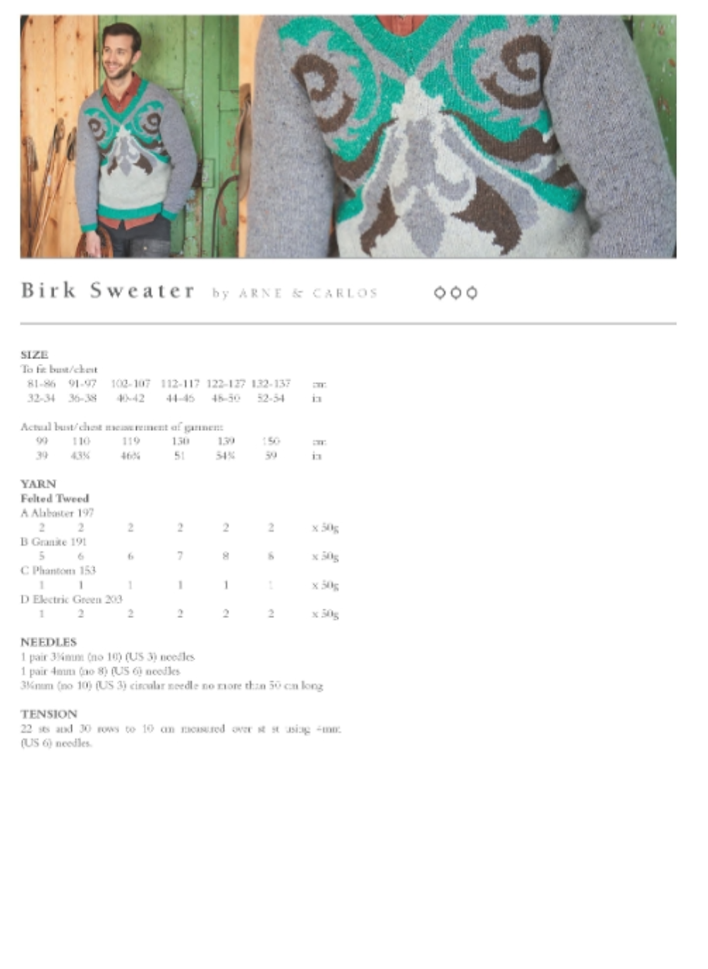 Birk sweater. A grey sweater with a green, brown and white abstract moose pattern across the front snd chest.