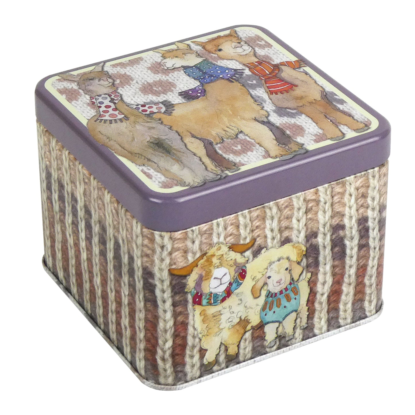 Emma Ball Small Square 10cmx10cm Tin with Alpacas and Friends design