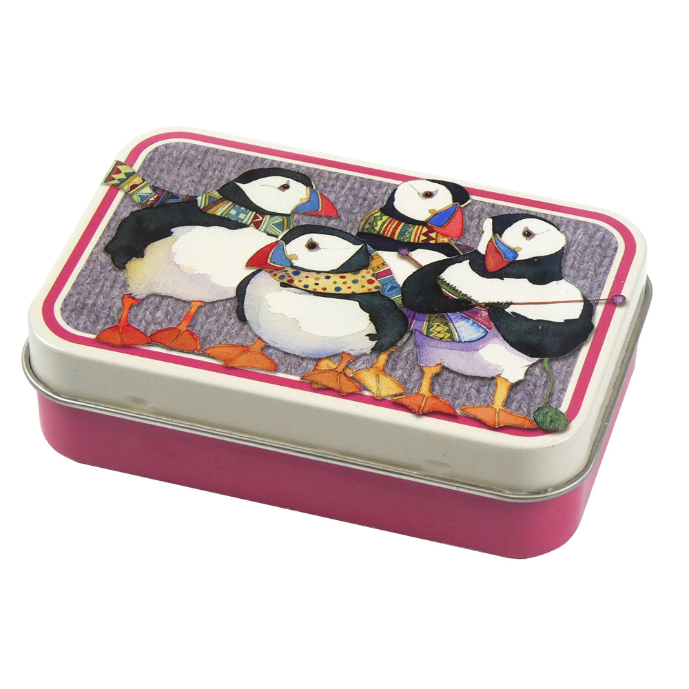 Emma Ball - Rectangular Tin Knitting Puffins