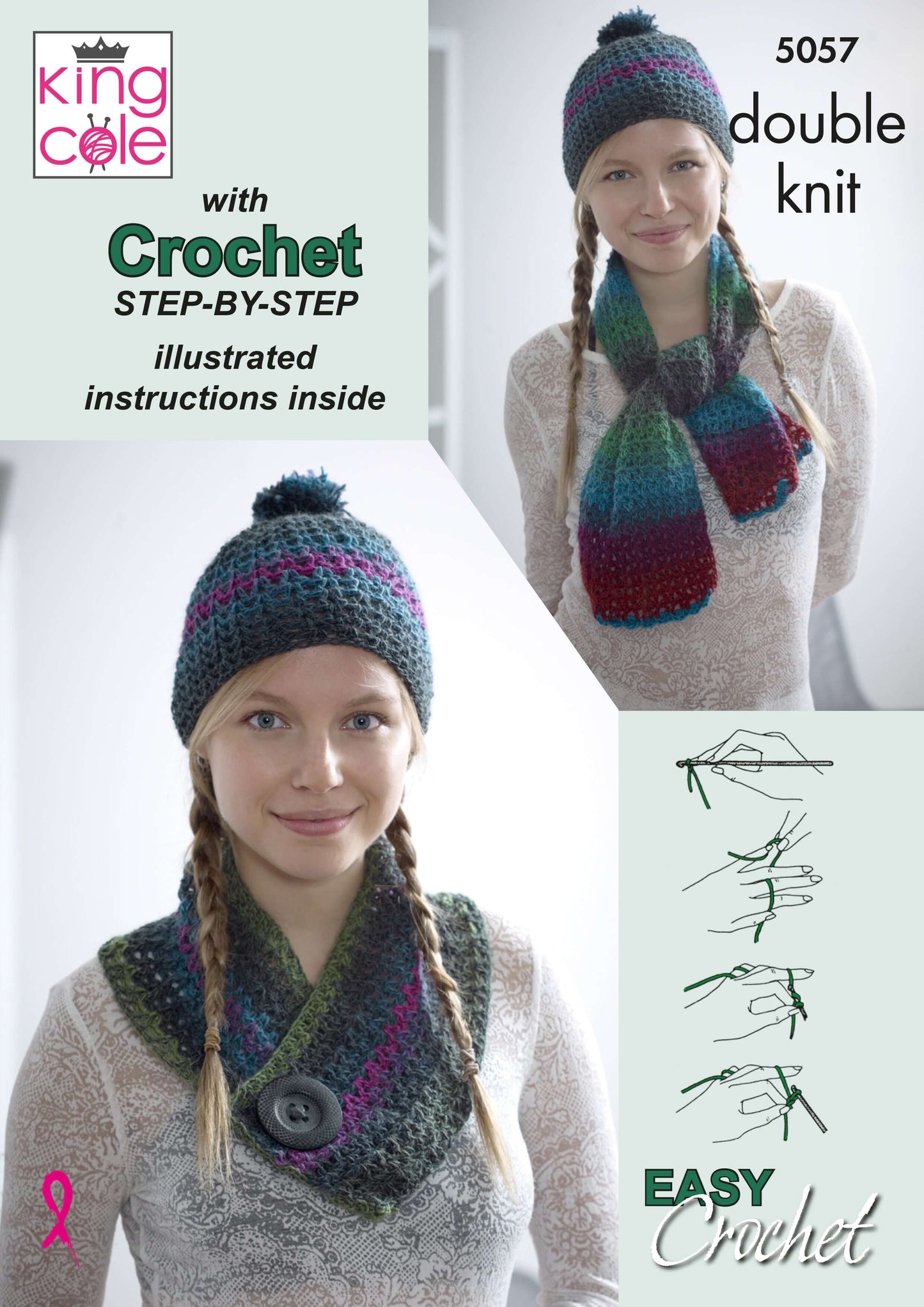 Scarf, Hat & Cowl Set: Crocheted in Riot DK: King Cole 5057