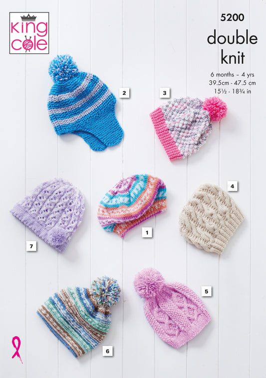 Baby and Children’s Hats knitted in King Cole Cherished DK: King Cole 5200