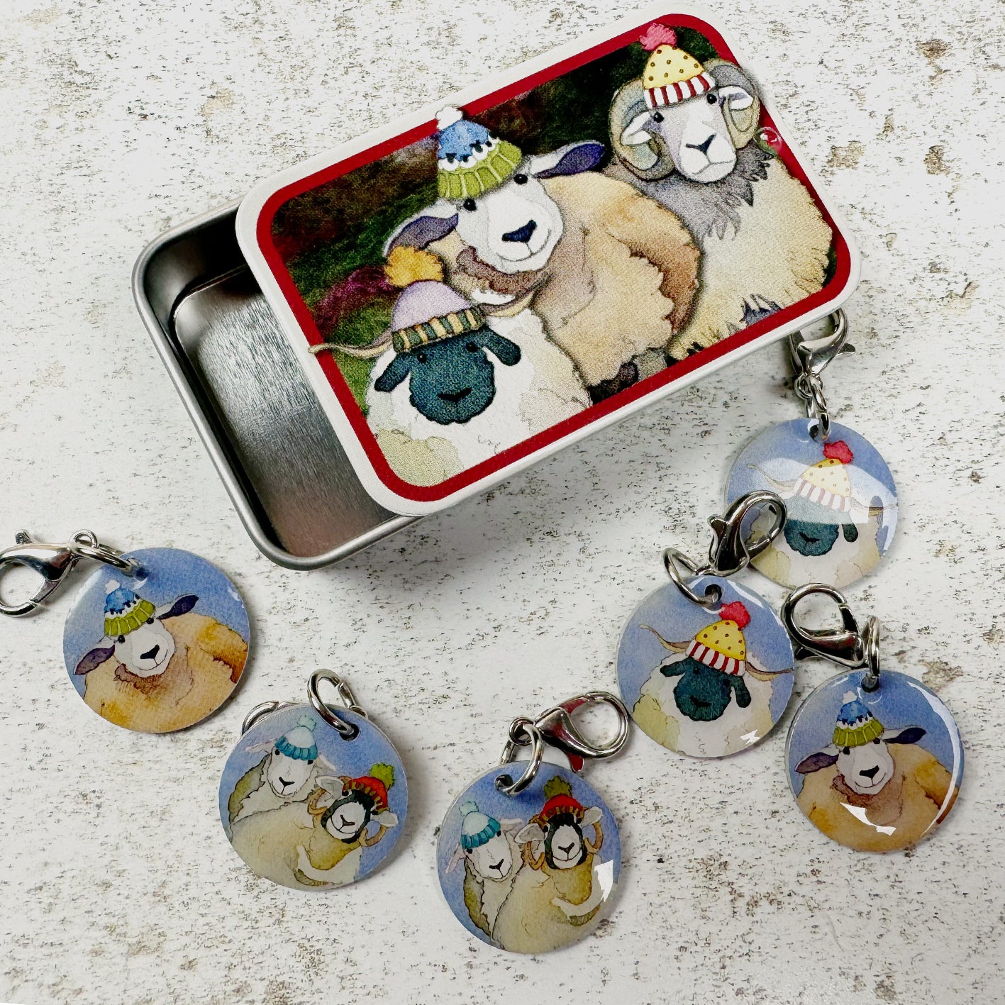 Emma Ball Clip On Stitch Markers in a Tin