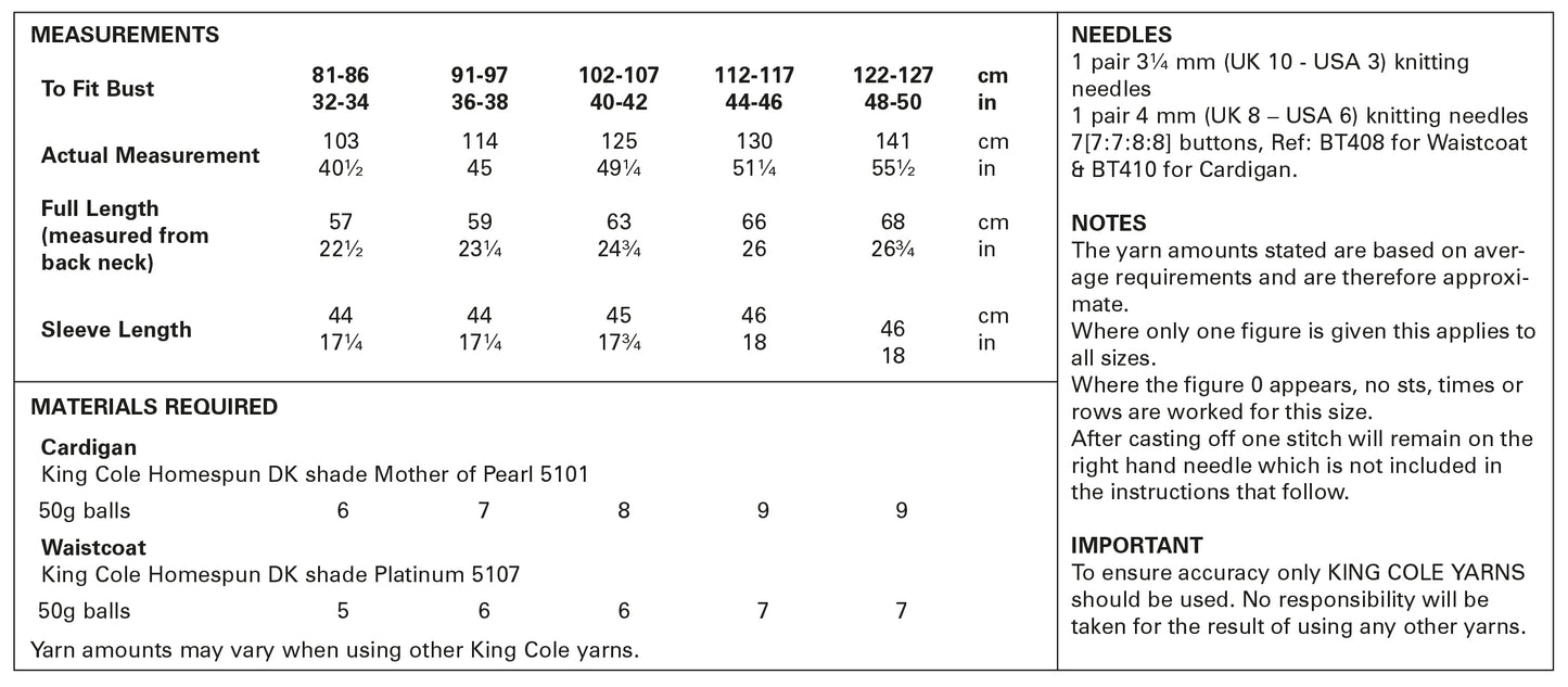 King Cole Homespun DK Pattern - Round Neck Cardigan and Waistcoat 5797