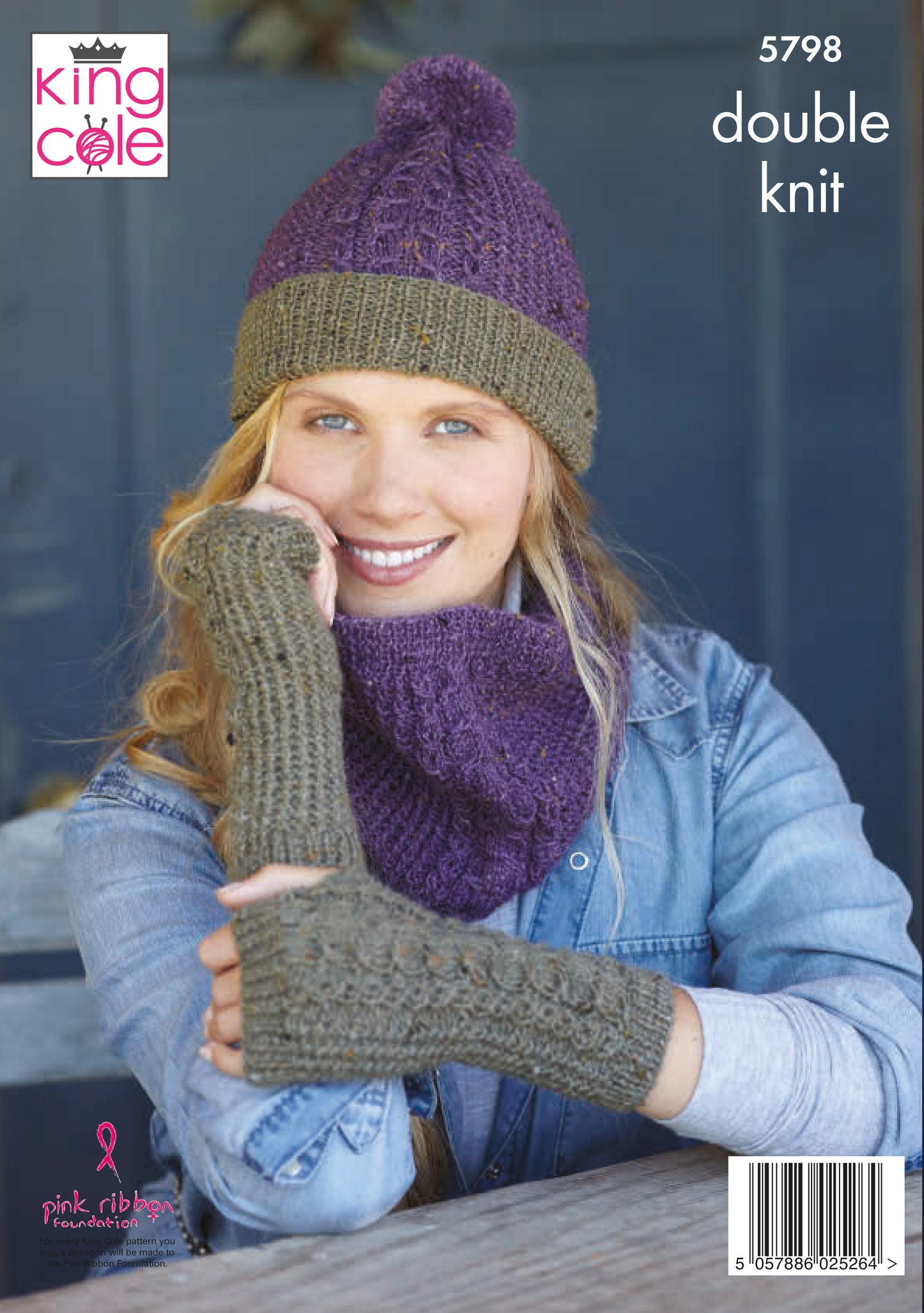 Hat, Scarf & Fingerless Mitts in Homespun Dk: King Cole 5798