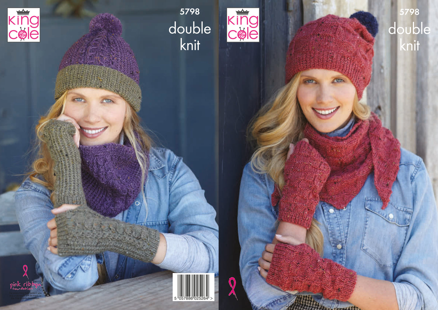 Hat, Scarf & Fingerless Mitts in Homespun Dk: King Cole 5798