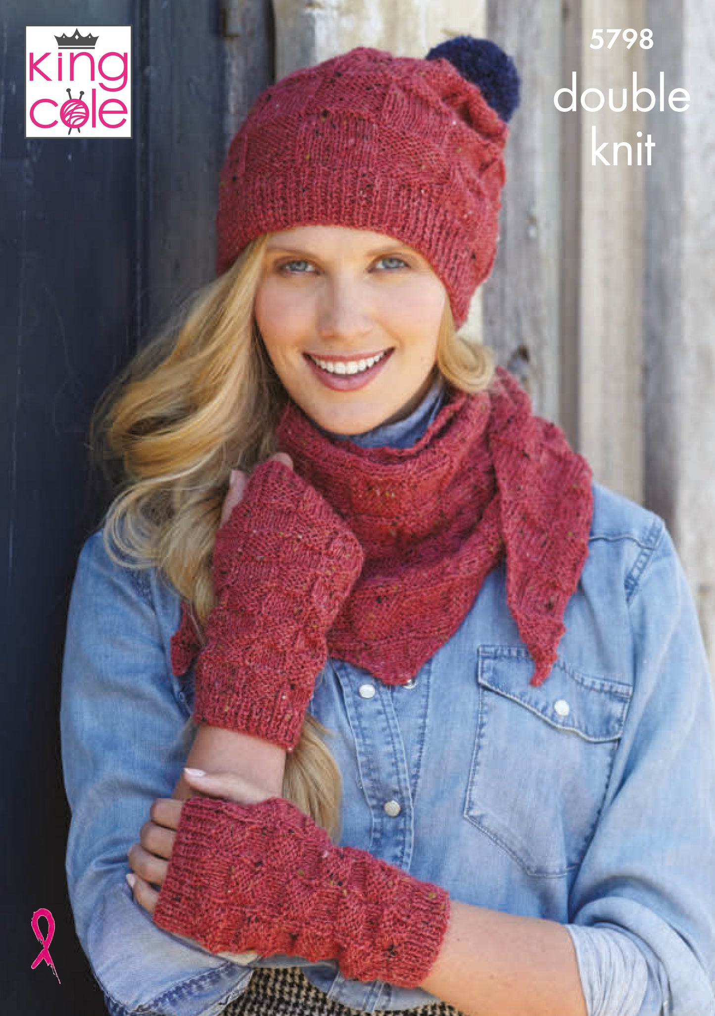 Hat, Scarf & Fingerless Mitts in Homespun Dk: King Cole 5798