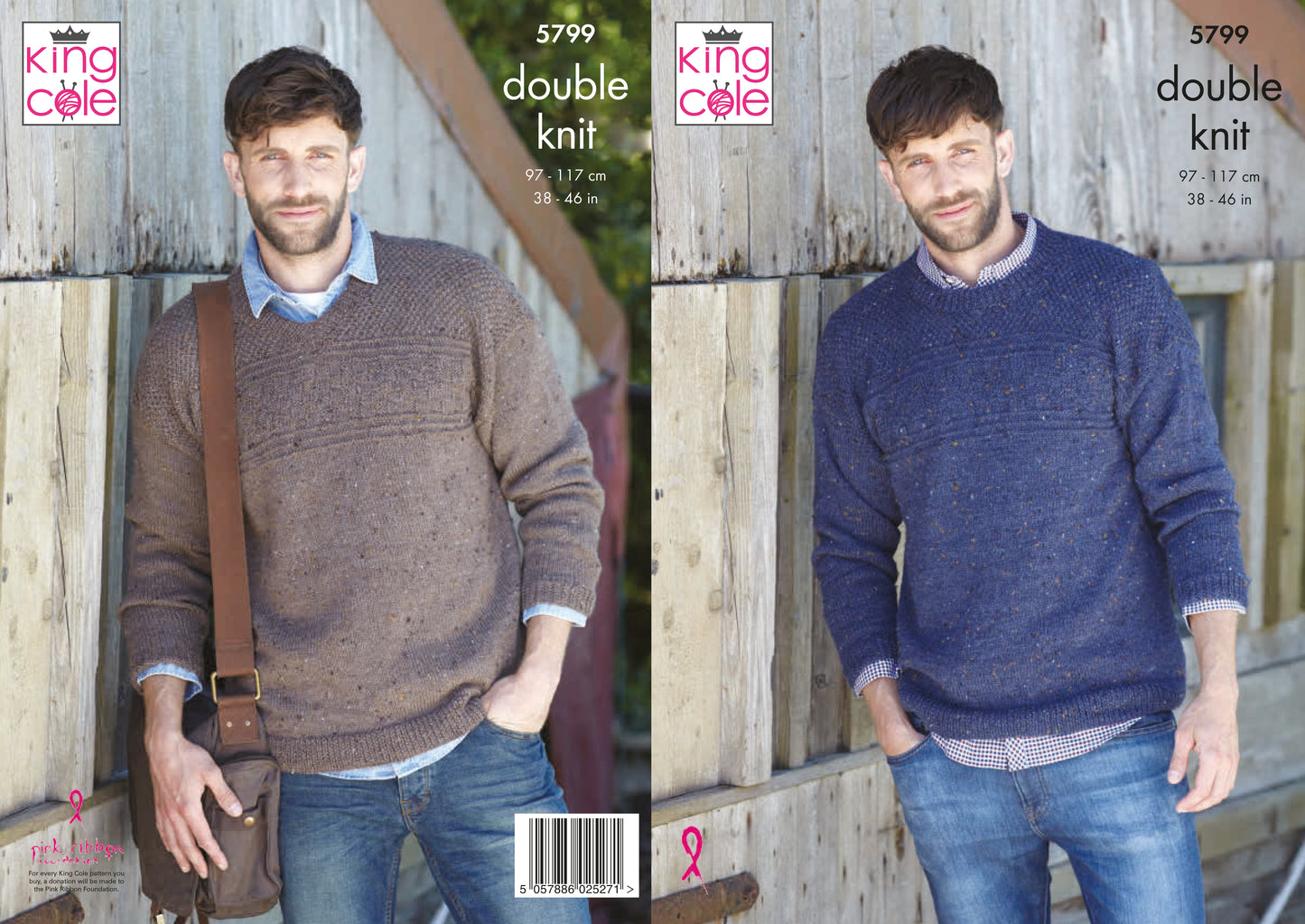 King Cole Homespun DK Pattern - Men's Round and V-Neck Sweaters 5799