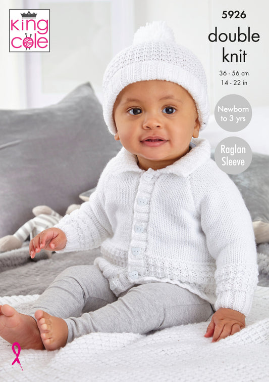King Cole Cardigan, Hat & Blanket knitted in DK, 5926
