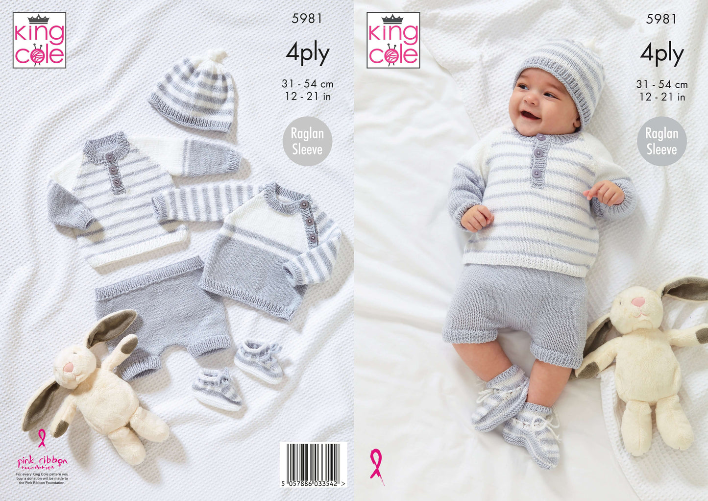 Baby Sweaters, Pants, Hat & Bootees Knitted in Cherished 4Ply King Cole 5981