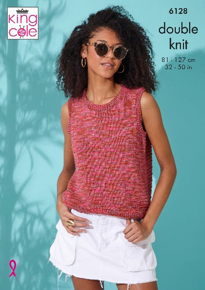 Short Sleeve & Sleeveless Tops Knitted in King Cole Linendale Reflections DK - 6128