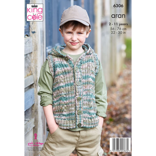 Children’s Tank and Waistcoat in King Cole Homespun Prism Aran: 6306