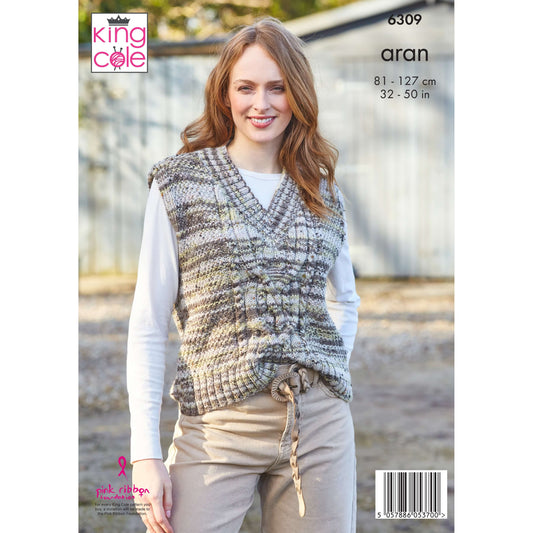Ladies Round and V-Neck Tanks in King Cole Homesupun Prism Aran: 6309