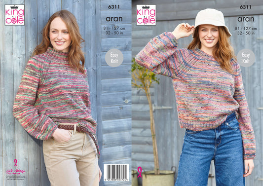 Ladies Sweaters in King Cole Homespun Prism Aran: 6311